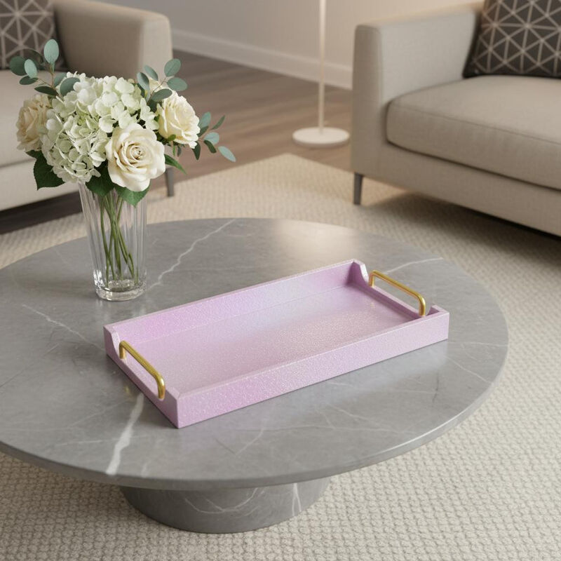 HomeRoots 16" Pink Faux Shagreen Serving Tray With Handles image number 1