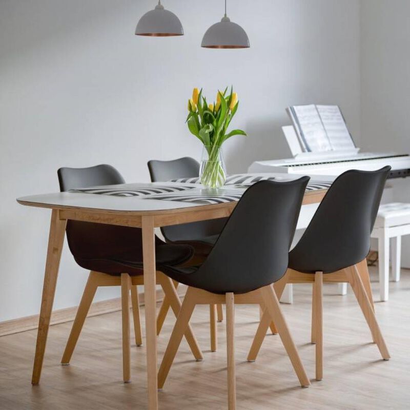 Hivvago Set of 4 Modern Mid-Century Style Black PU Leather Dining Chairs with Wood Legs