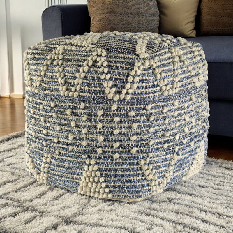 Handwoven Geometric Pouf Ottoman – Versatile Footrest or Seat