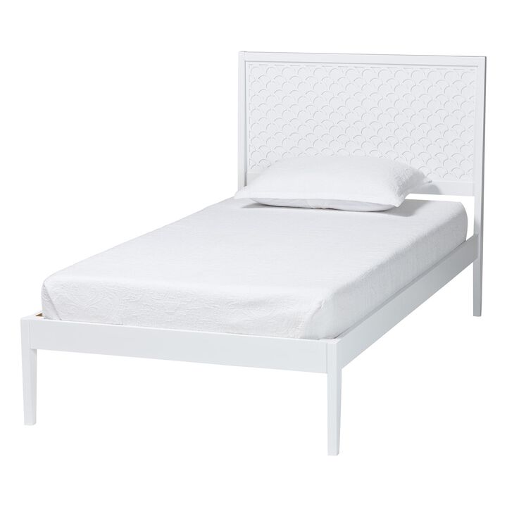 Baxton Studio Lara Twin Platform Bed - Modern Wood Bed Frame with Laser-Cut Decorative Headboard Overlay