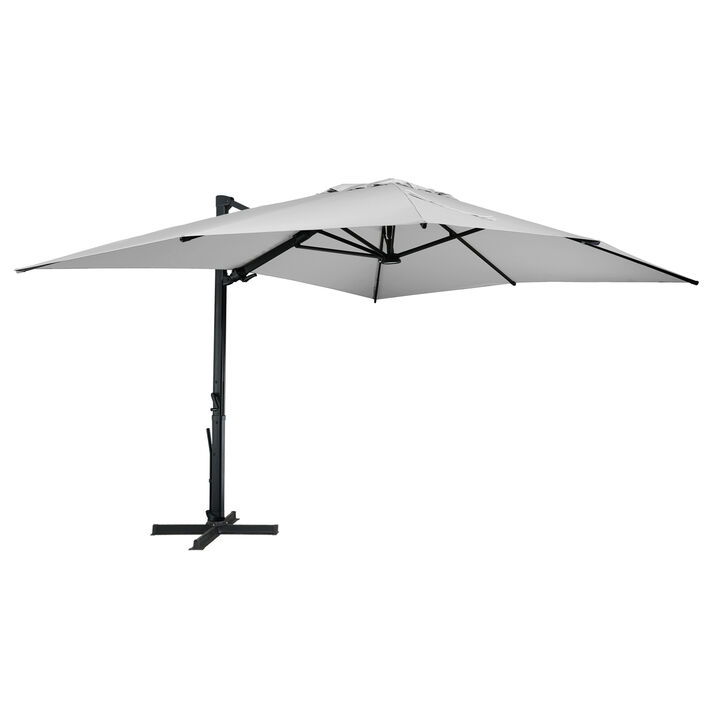 10 * 13 ft. Cantilever Patio Umbrella with Removable LED light,Aluminum Offset Umbrella with 360-degree Rotation,Adjustable Base for Deck, Patio, Lawn, Pool