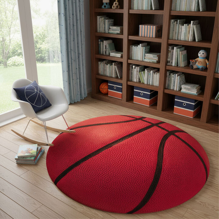HomeRoots Basketball Youthful Washable Round Rug