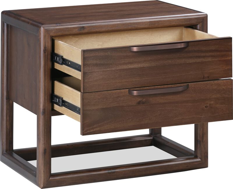 Sol Two Drawer USB-Charging Nightstand in Brown Spice