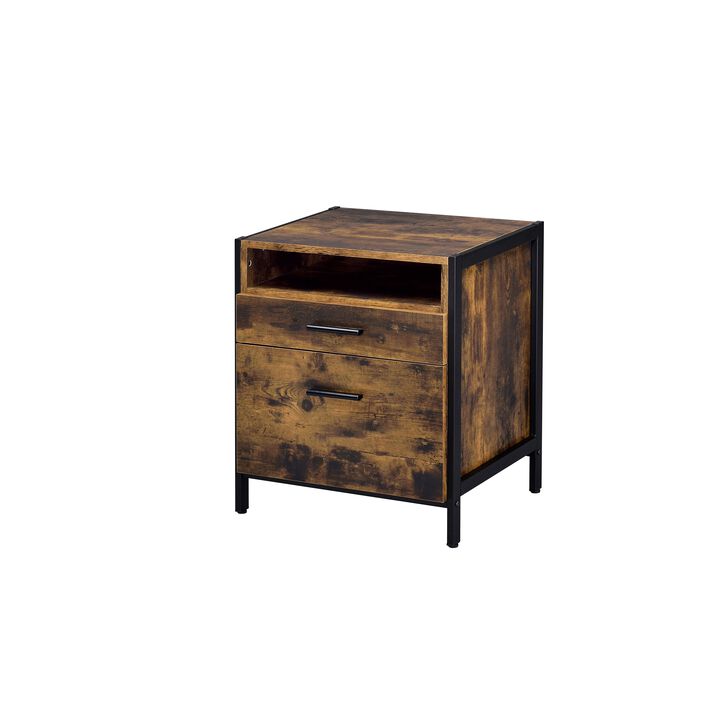 Acme Juvanth Wooden Nightstand with 2-Drawer in Rustic Oak and Black