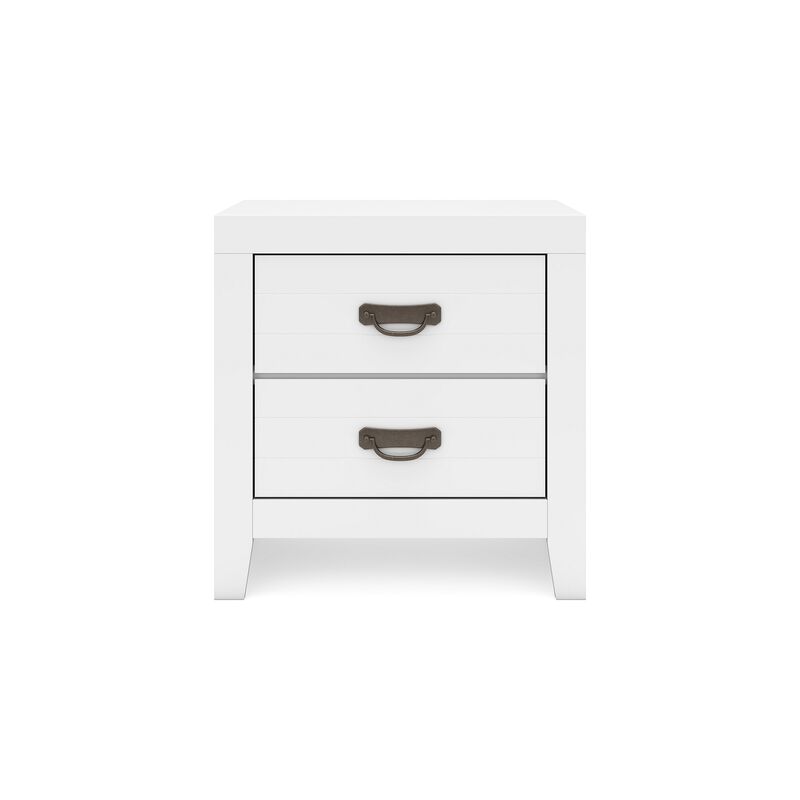 Feo Bedside Nightstand, 2 Drawers, White Okoume Finish, Solid Hardwood - Benzara