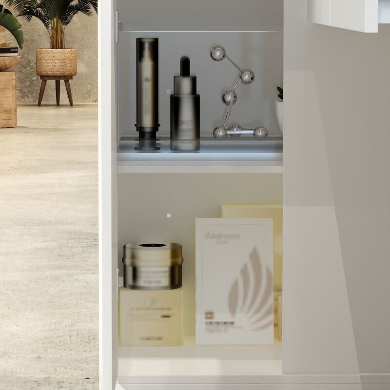 Large L-Shaped Reception Desk with 3 Drawers, 15 Open Shelves, Counter Top & Monitor Stand, Office Desk Reception Counter Table with File Cabinet, White (70.9&rdquo;L x 47.2&rdquo;D x 39.43&rdquo;H)