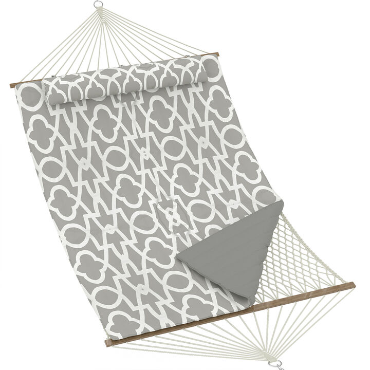 Double Hammock for 2 &ndash; Quilted, Spreader Bar, Removable Pillow, Adjustable Steel Frame, 500 lbs &ndash; Patio, Garden, Beach