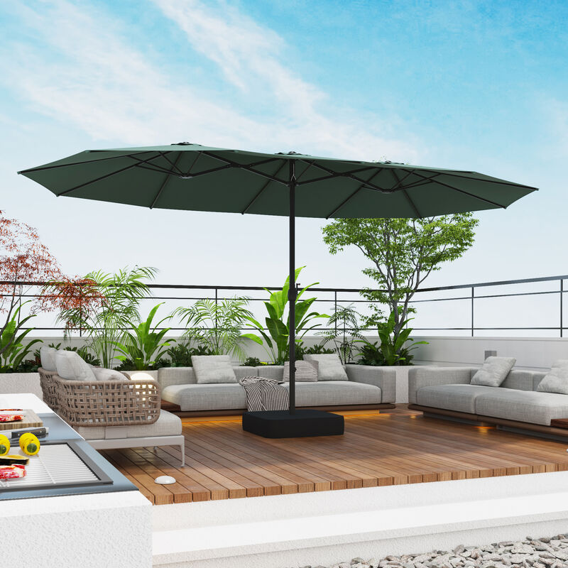 FUFU&GAGA Oversized Dual-Head Patio Umbrella with Crank Lift Sandbag Base and Cover 15 ft x 9 ft Mint Green image number 2