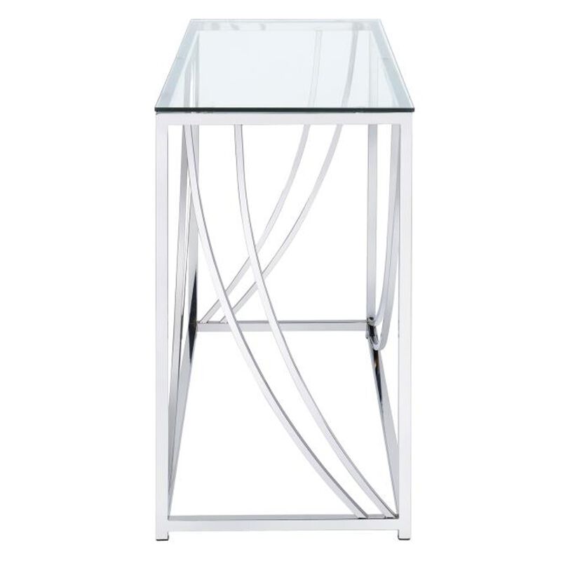 Glass Top Rectangular Sofa Table with Swooping  Curves, Clear and Silver image number 3