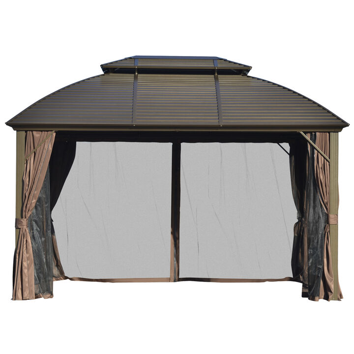 Outsunny 10' x 12' Hardtop Gazebo Canopy with Galvanized Steel Double Roof, Aluminum Frame, Permanent Pavilion Outdoor Gazebo with Netting and Curtains for Patio, Garden, Backyard, Deck, Lawn