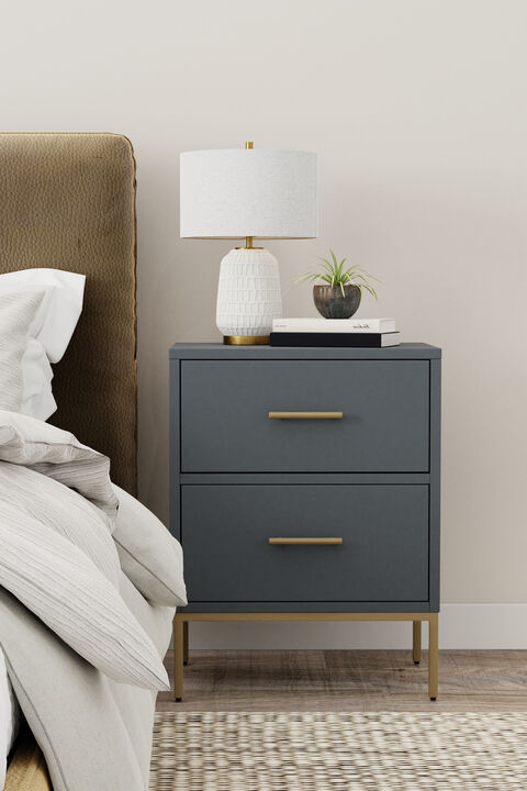 Madelyn Two Drawer Nightstand, Slate Gray