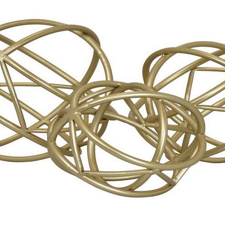 Modern Tabletop Decor Orb Set of 3, Accent Piece Accessories, Gold Metal - Benzara