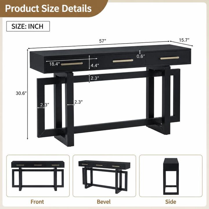 GOODSILO Extra Long Console Table with Three Storage Drawers, Narrow Entryway Table for Hallway, Foyer, Corridor and Living Room