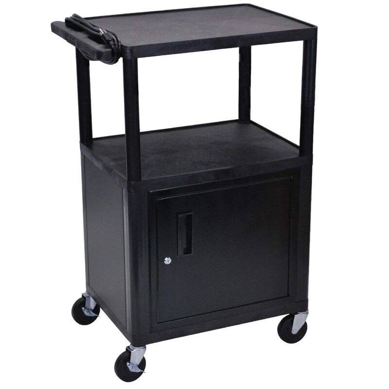 Luxor Black Endura 3 Shelf A/V Cart W/ Cabinet
