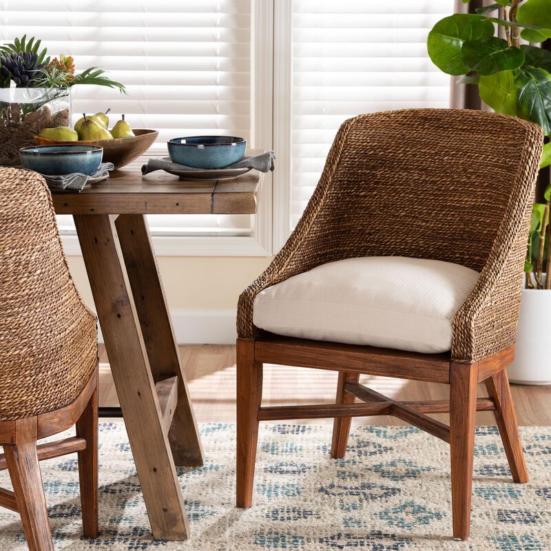 bali & pari Jasper Seagrass Dining Chair with Mahogany Wood Frame - Coastal Accent Chair with Woven Wingback and Cushioned Seat for Dining Room or Kitchen image number 1