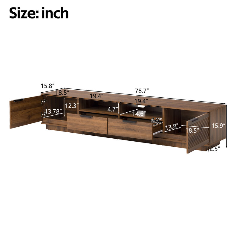 Merax Entertainment Center with Wave-Pattern Panels, Drawers & Shelves, Cable Management image number 3
