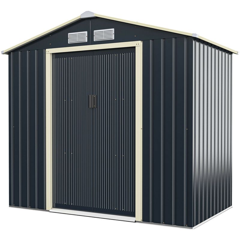 7 Feet x 4 Feet Metal Storage Shed with Sliding Double Lockable Doors-Gray