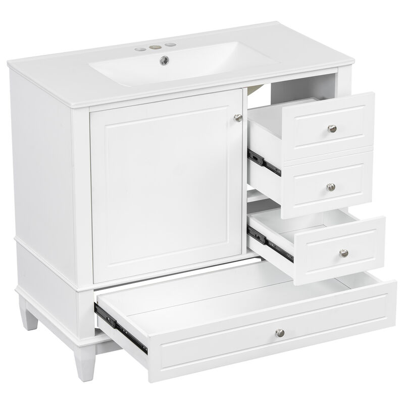 Merax Freestanding White Bathroom Vanity with Integrated Ceramic Sink