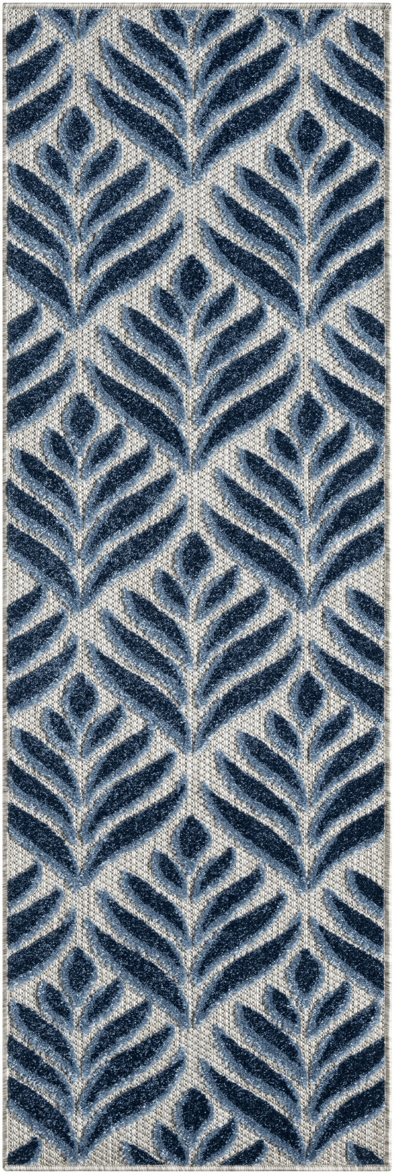 HomeRoots 6' Blue And Gray Botanical Leaves Indoor Outdoor Runner Rug image number 2