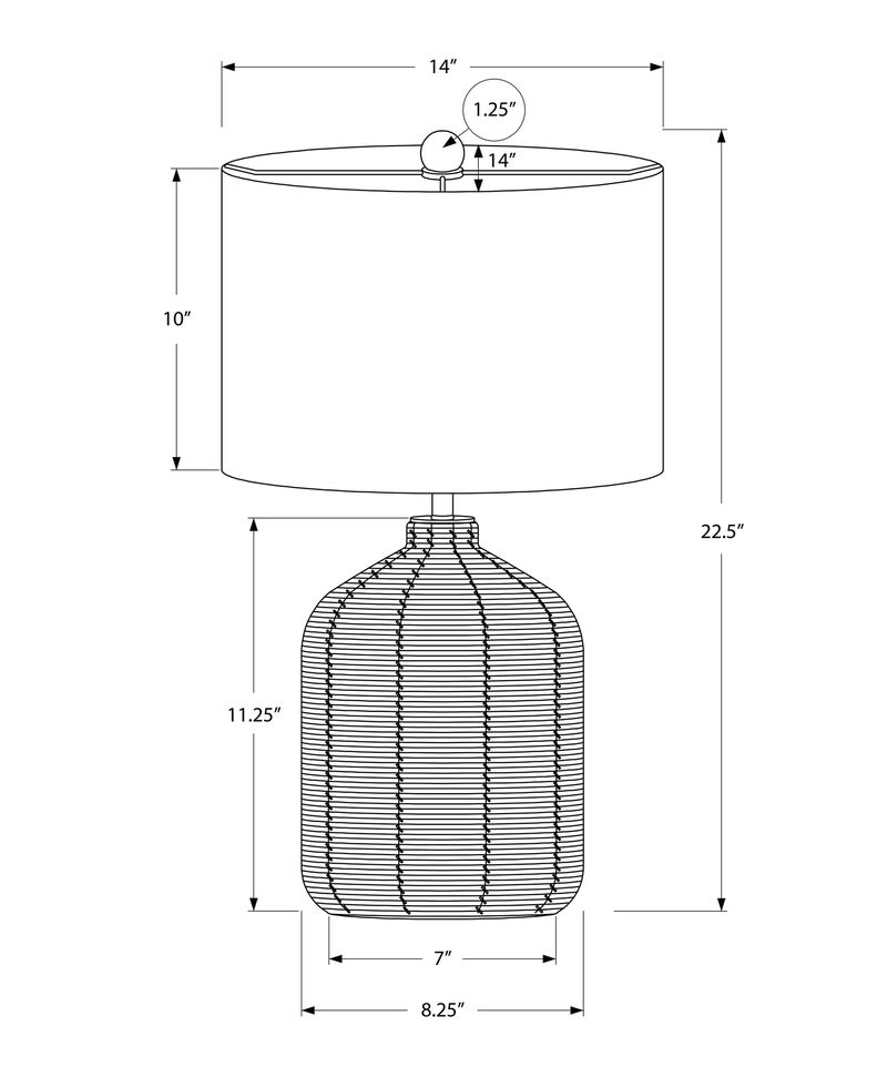 Monarch Specialties 9769, Brown, Modern Lighting 23" H Table Lamp Rattan Beige Shade, 14" L x 14" W x 22.5" H image number 1
