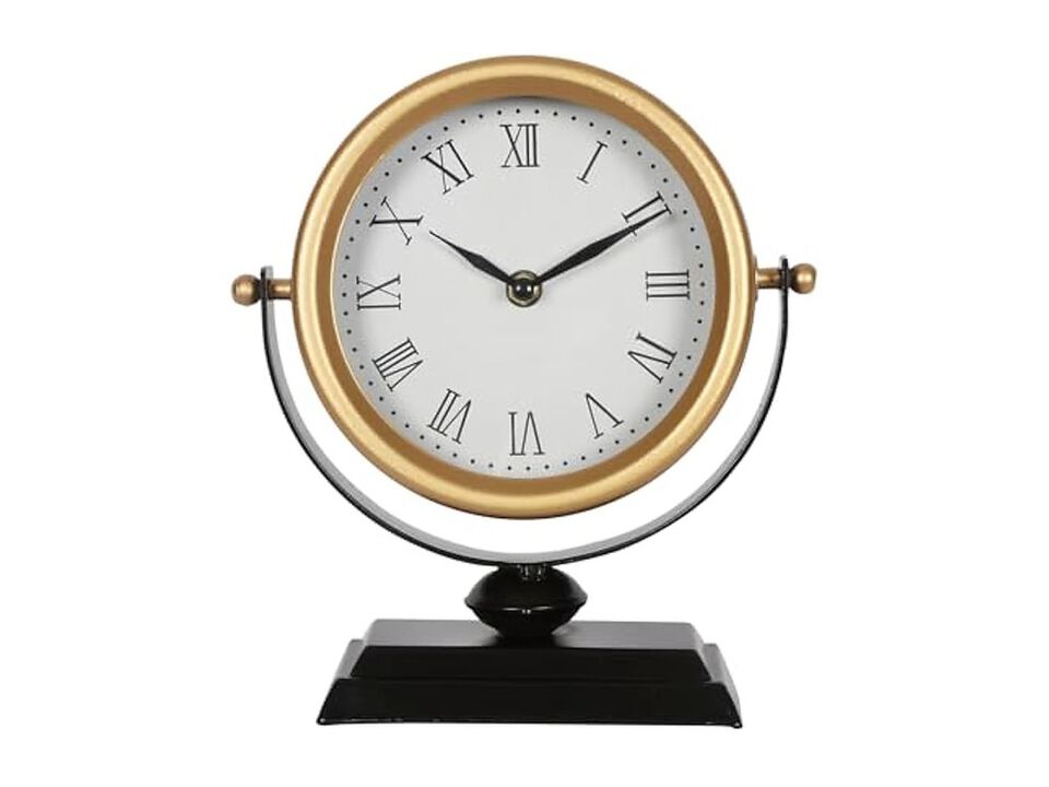 Vintage Gold Retro Desk Mantel Table Wall Clock Battery Operated