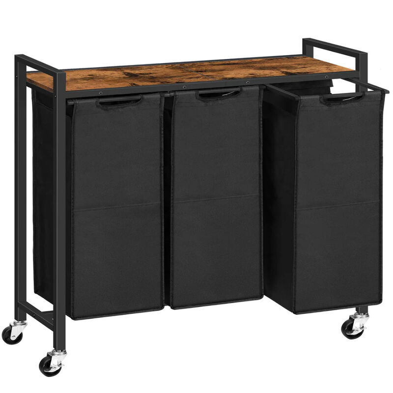 3-Tier Laundry Basket with Wheels, Rolling Clothes Hamper Organizer image number 0