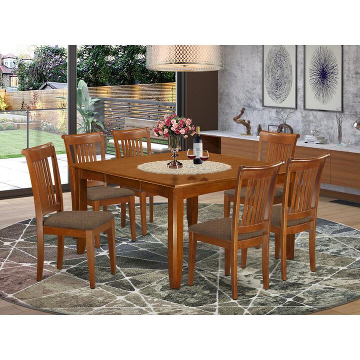 7 Pc Dining set-Square Dining Table with Leaf and 6 Dining Chairs