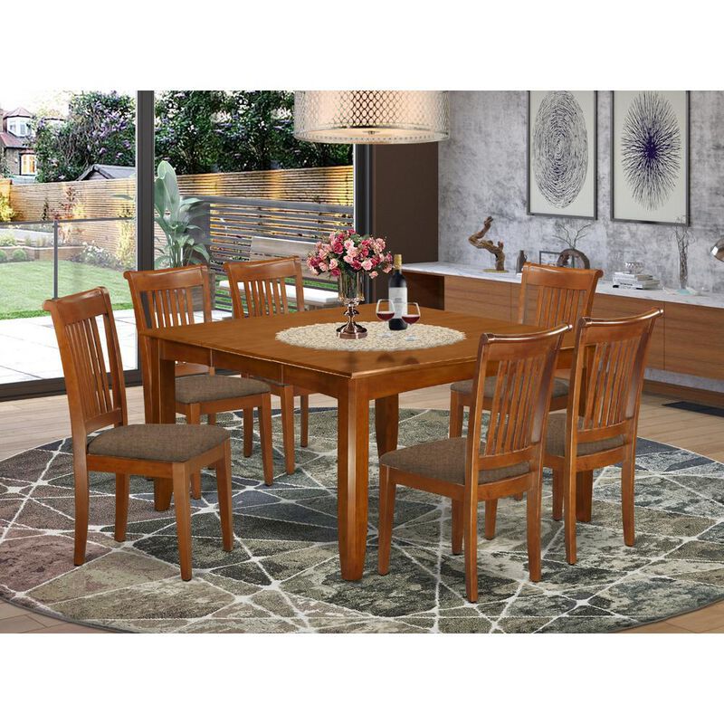 7 Pc Dining set-Square Dining Table with Leaf and 6 Dining Chairs