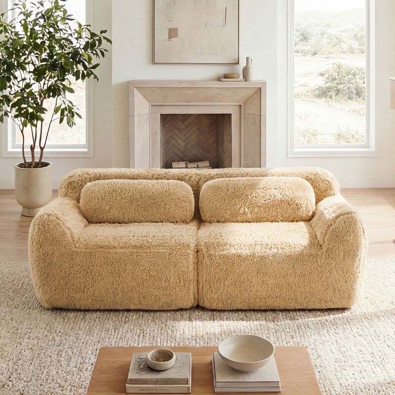 Monimp Soft Fluffy Plush Fabric Loveseats image number 1