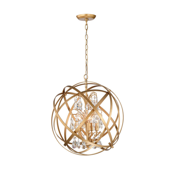 Clara Yellow-ish Gold 5-Light Metal Globe Crystal Chandelier