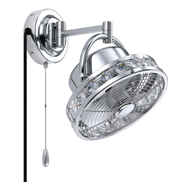 10 in. Brushed Chrome 3-Speed Wall Mount Fan with Pull Chain and Plug