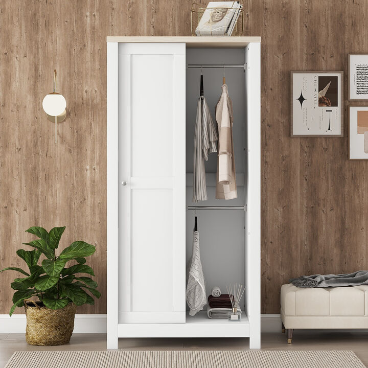 Merax Bedroom Wardrobe with Hanging Rods and 2 Drawers