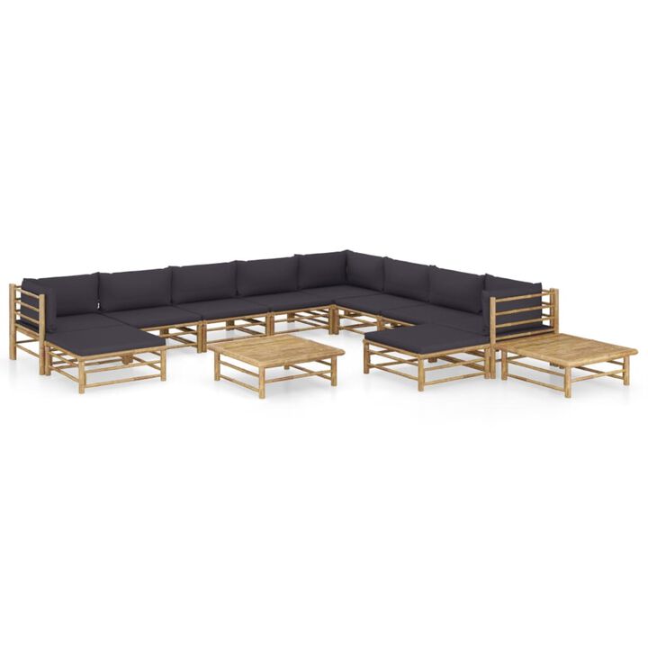 vidaXL 12 Piece Garden Lounge Set with Dark Gray Cushions Bamboo