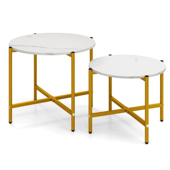 Hivvago Round Coffee Table Set of 2 with Heavy-Duty Metal Frame