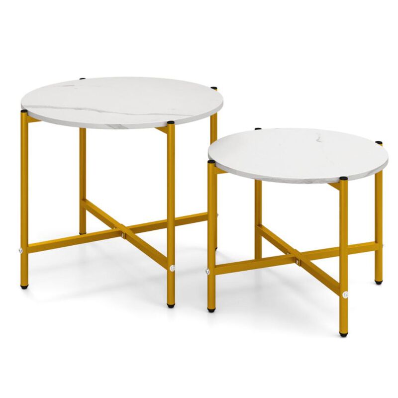 Hivvago Round Coffee Table Set of 2 with Heavy-Duty Metal Frame