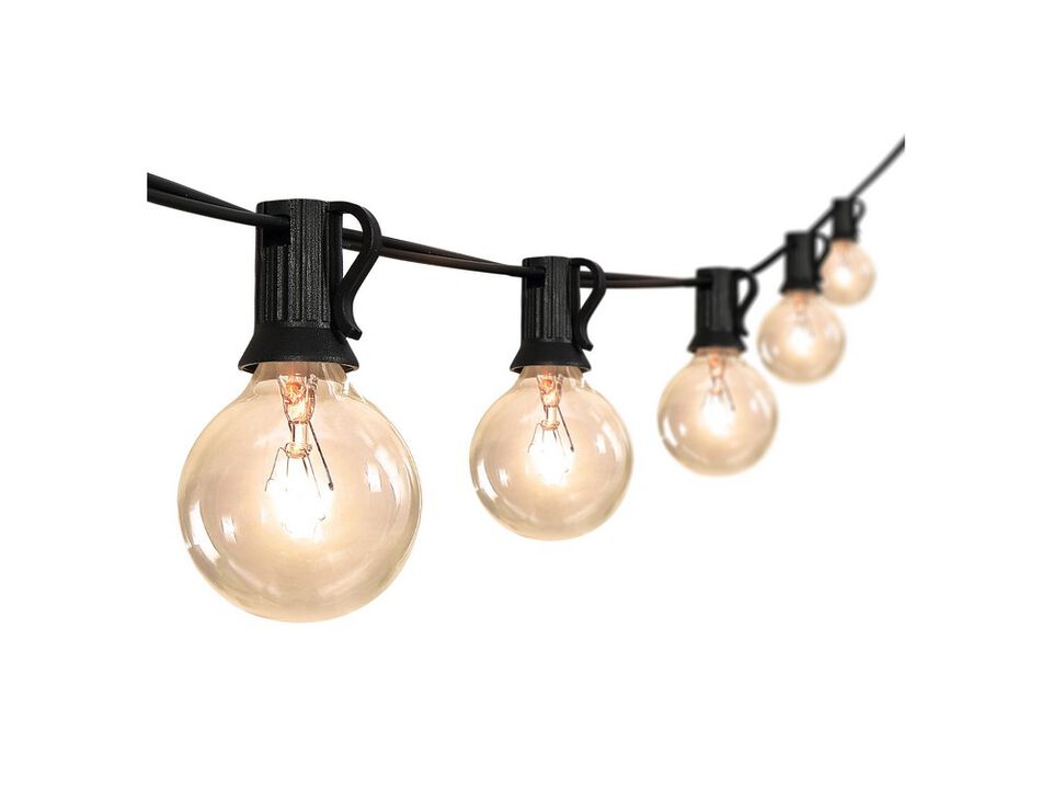 25-Light Indoor/Outdoor 25 ft. Contemporary Rustic Incandescent G40 Bistro Globe Bulb String Lights, Black