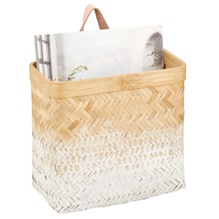 mDesign Woven Ombre Bamboo Hanging Wall Storage Organizer Basket, Natural/White