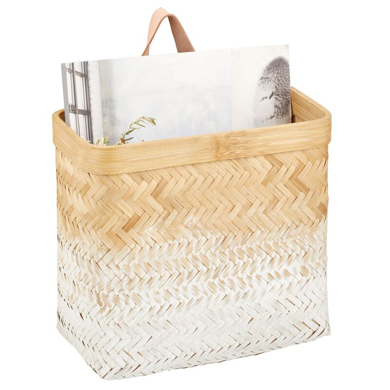 mDesign Woven Ombre Bamboo Hanging Wall Storage Organizer Basket, Natural/White image number 2