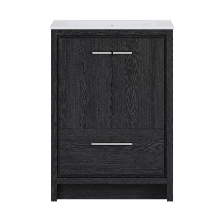 24" Freestanding Bathroom Vanity in Black Oak with 3-Hole Centerset Sink Top