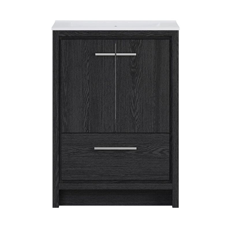 24" Freestanding Bathroom Vanity in Black Oak with 3-Hole Centerset Sink Top image number 0