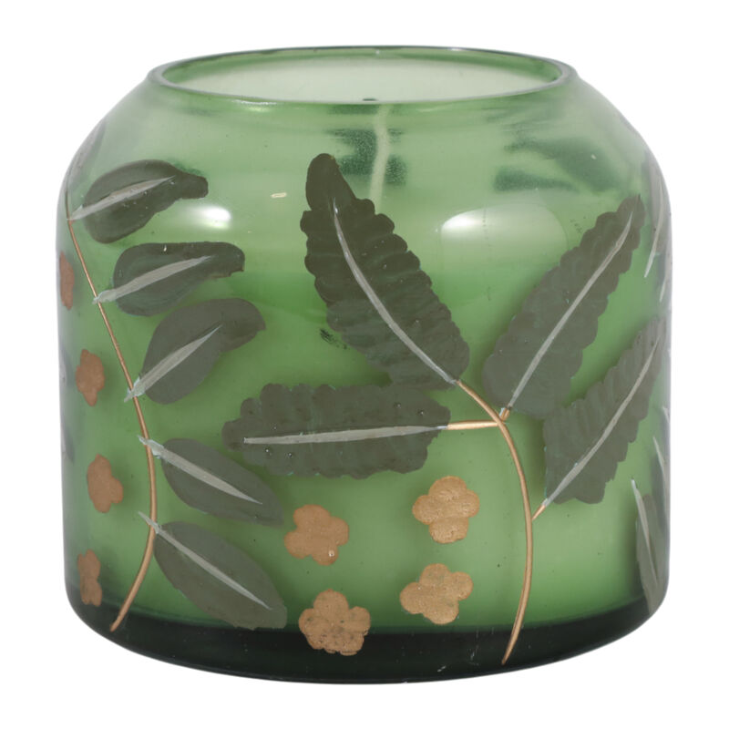 4" 12 Oz Gardenia Floral Pattern Candle, Green image number 3