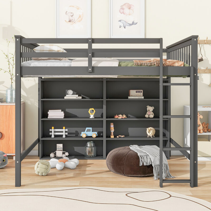 Merax Loft Bed with 8 Open Storage Shelves and Ladder