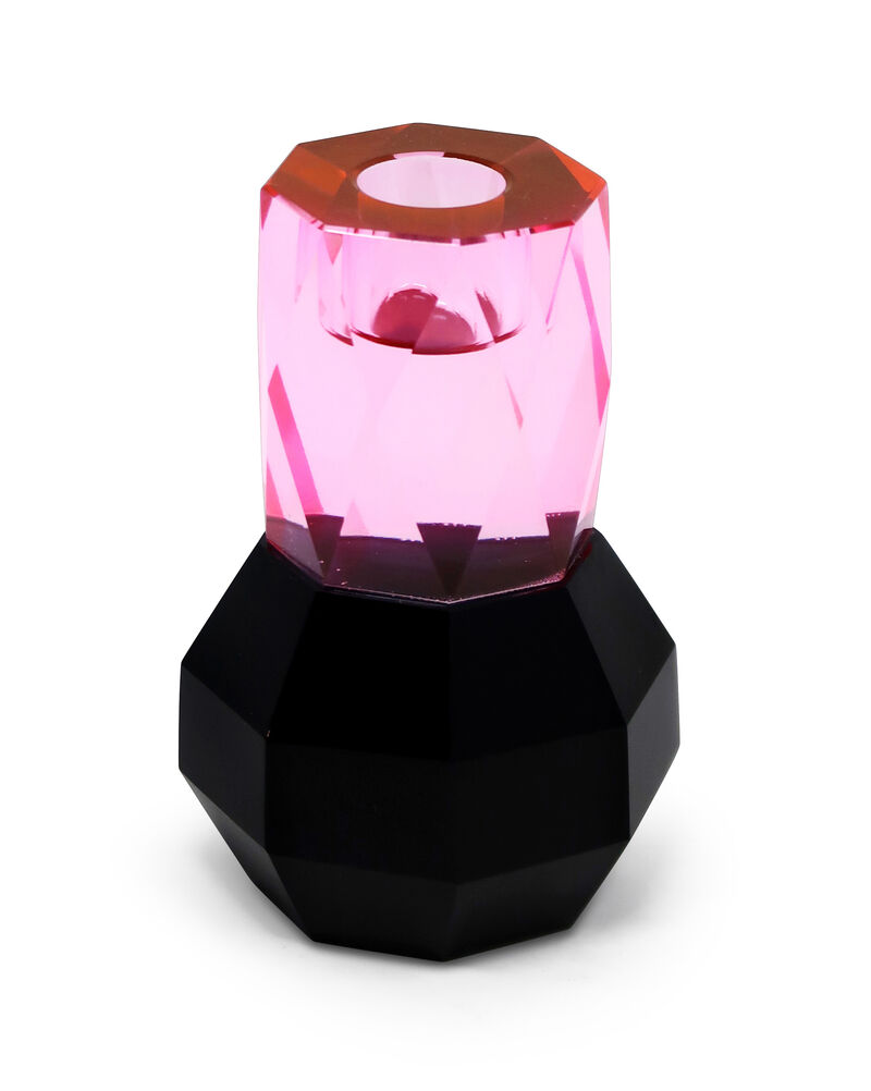HomeRoots 5" Pink And Black Faceted Crystal Tabletop Taper Candlestick image number 4