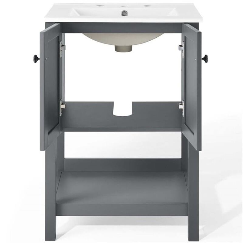 Modway Steam Bathroom Vanity Cabinet, 24" with White Sink, Gray image number 4