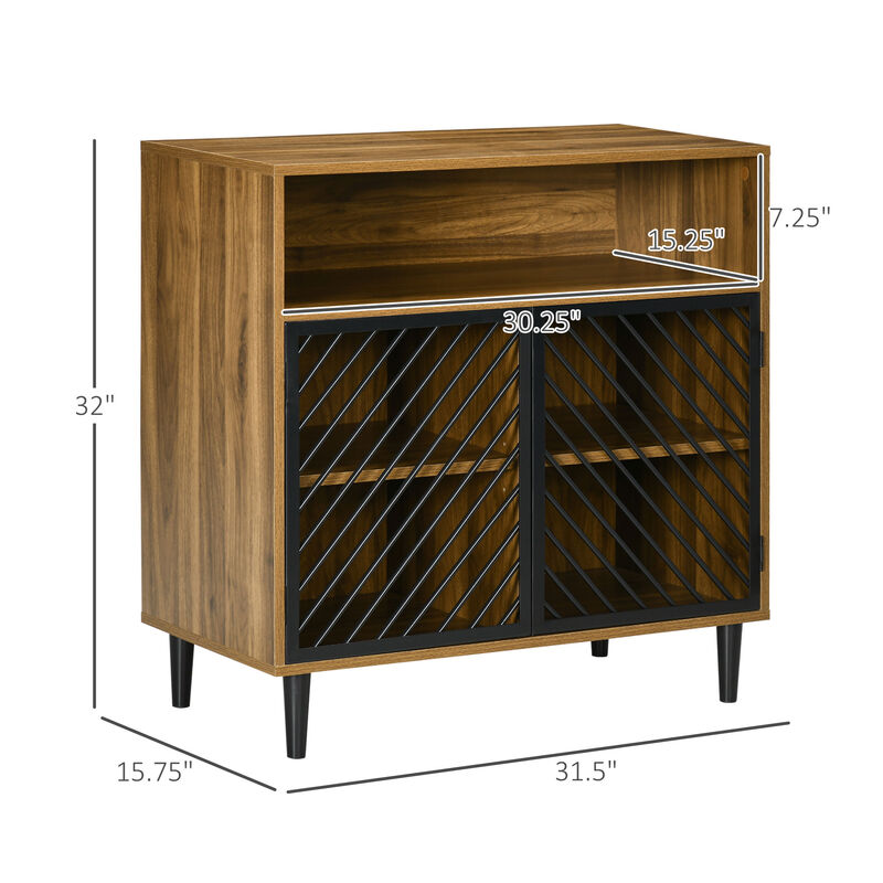 Rustic Kitchen Cabinet Storage Cabinet with Metal Doors and Adjustable Shelves