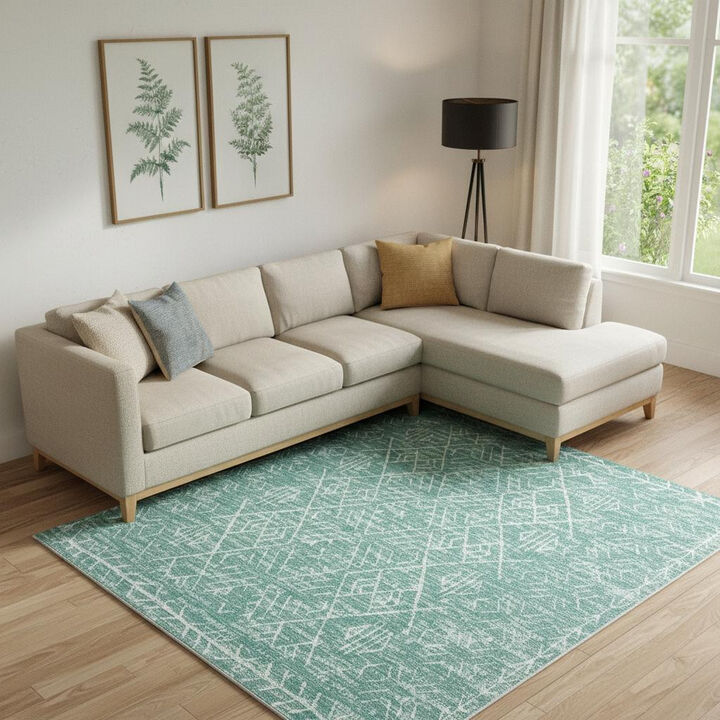HomeRoots Geometric Distressed Area Rug