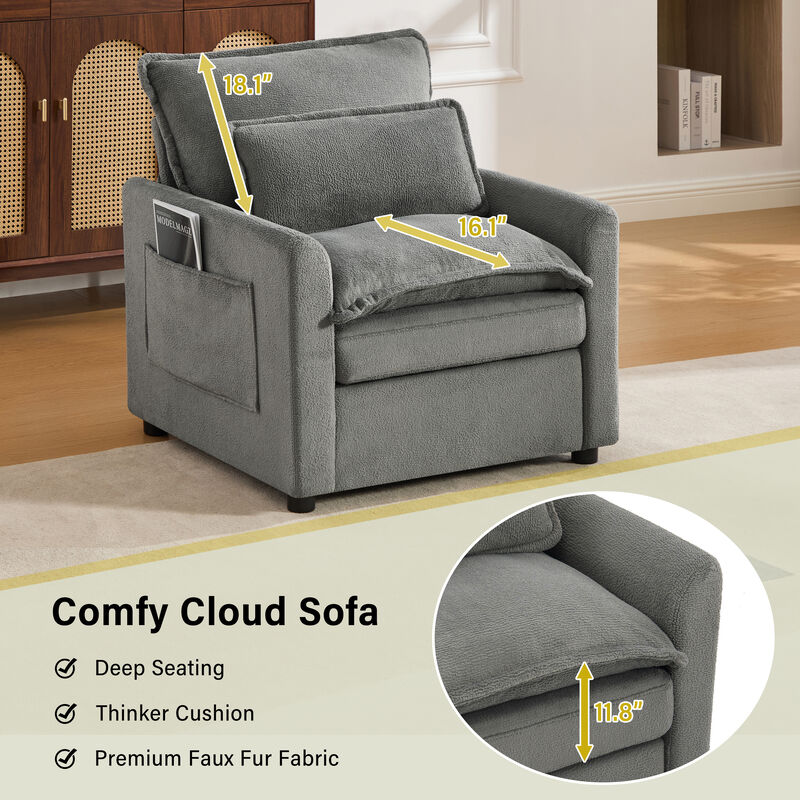 Merax Faux Fur Single Accent Armchair with Double-Layer Cushion image number 2
