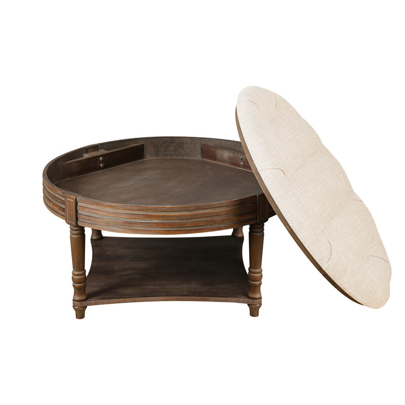 GOODSILO Large Round Waterproof Storage Ottoman Coffee Table with Button Tufted Design image number 5