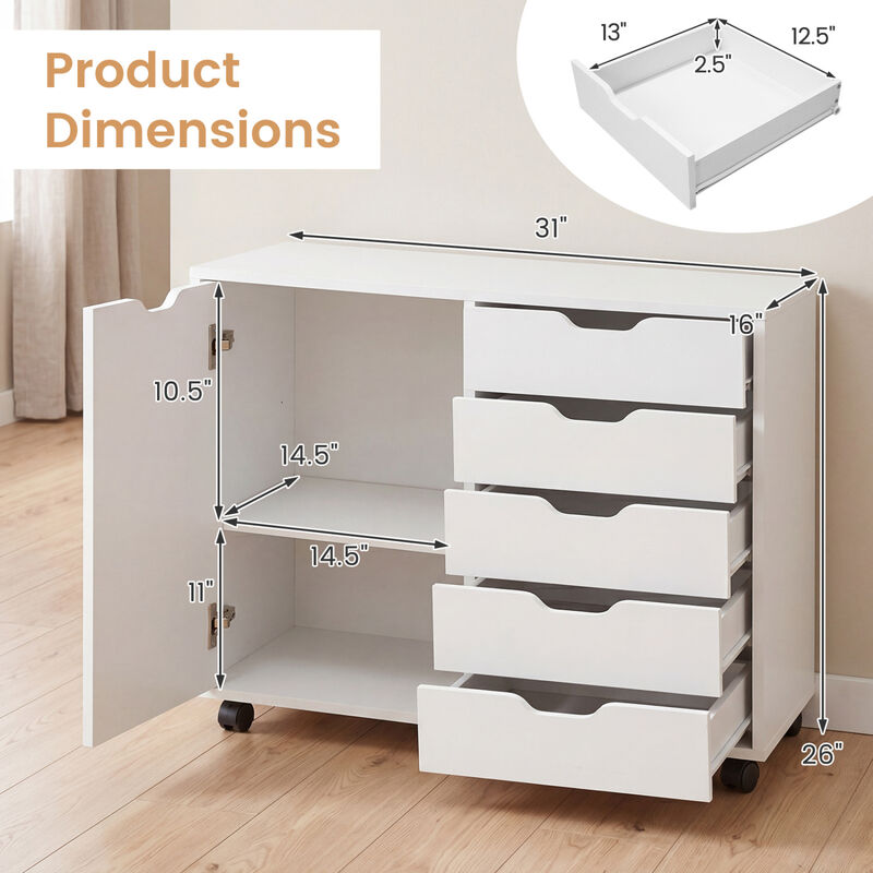 5 Drawer Storage Cabinet on Wheels with Adjustable Shelf Organizer image number 3