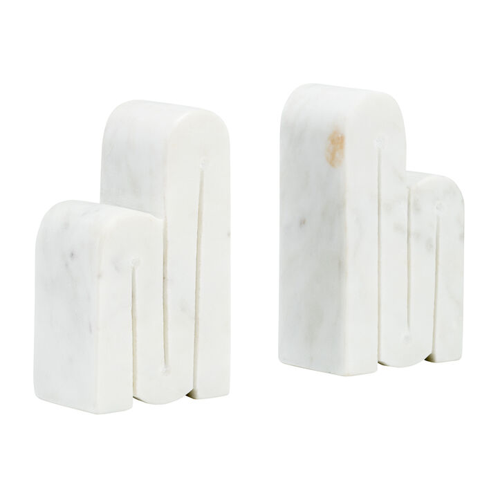 Marble Swirly Bookends, White